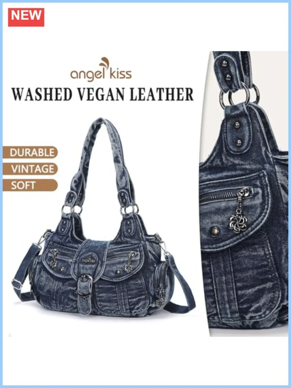 Vegan Leather Hobo Shoulder Bag with Crossbody Strap Roomy Tote Purse